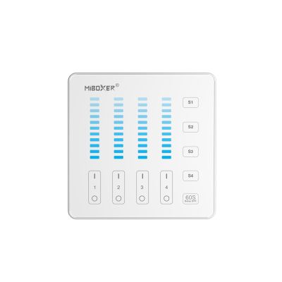 MiBoxer B5 LED-Wandpanel Touch-Dimmer – Frontansicht Frontansicht der MiBoxer B5 LED-Wandfernbedienung mit Touchpanel zur 4-Zonen-Dimmsteuerung, 1 Kanal, 5 Szenen, 2,4 GHz Funk