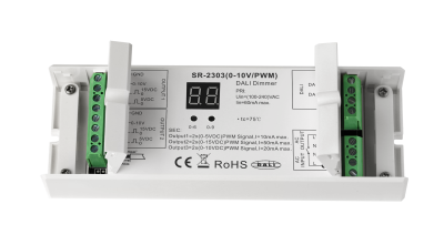 SR-2303 DALI auf 0-10V/PWM Konverter 2-Kanal mit Digital-Display und AC-Relais SR-2303 DALI auf 0-10V/PWM Konverter 2-Kanal mit Digital-Display und AC-Relais
