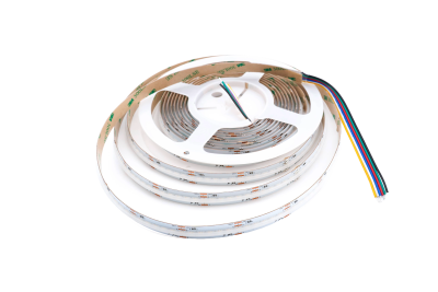 COB RGBCCT LED-Streifen 12 mm abgerollt – Chip-on-Board-Technologie mit 840 LEDs/m für durchgängiges Licht ohne sichtbare Punkte