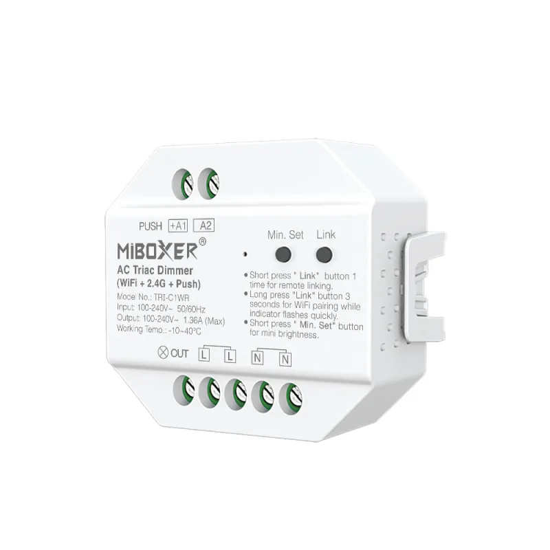 MiBoxer TRI-C1WR WIFI LED-Dimmer für 230 V Leuchten – Triac-Dimmer mit 2,4 GHz Funk & Tastersteuerung