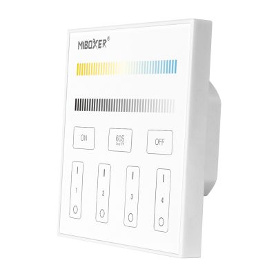 MiBoxer X2 DMX512 LED-Wandpanel – Mastercontroller für CCT LEDs, 4 Zonen, Touch, 230V MiBoxer X2 DMX512 LED-Wandpanel – Mastercontroller für CCT LEDs, 4 Zonen, Touch, 230V