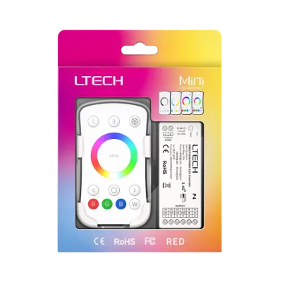 LTECH M4A+P4 LED RGBW Funk Set 2.4 GHz, Funk Fernbedienung & 4-Kanal Empfänger, 12-48V DC, für RGB und RGBW LED Streifen