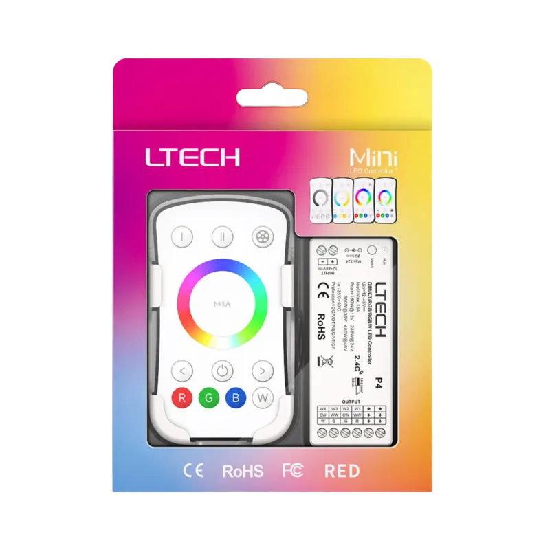 LTECH M4A+P4 LED RGBW Funk Set 2.4 GHz, Funk Fernbedienung & 4-Kanal Empfänger, 12-48V DC, für RGB und RGBW LED Streifen