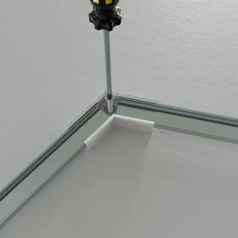 PETG-Verbinder am LED Alu-Aufbauprofil montiert – Nahaufnahme der Steckverbindung zwischen Profil und Winkelstück