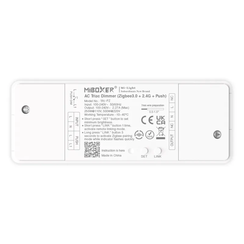 MiBoxer TRI-PZ Zigbee 3.0 LED-Dimmer für 230 V Leuchten – Triac-Dimmer 500W 2,4Ghz, Push