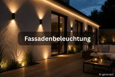 Fassadenbeleuchtung mit LED Streifen an modernem Haus – indirekte Außenbeleuchtung