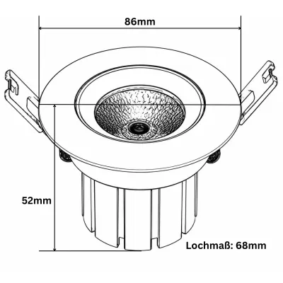 Technische Zeichnung SK-LED Einbau Downlight 8W 24V CCT 2000-6000K mit Einbaumaßen