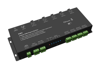 DMX512 Splitter DMA 4 fach Schraubklemme Signalverteiler DMX512 Splitter DMA 4 fach mit Schraubklemmen zur Signalverteilung für LED Steuerungen