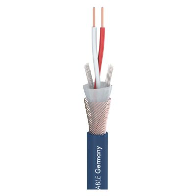 DMX Steuerkabel 2×0,34 mm² – Detailansicht – SK-LED DMX Steuerkabel 2×0,34 mm² – Detailansicht mit freigelegten Adern und Schirmung – blau – SK-LED