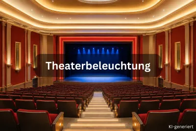 Moderner Theatersaal mit indirekter LED Beleuchtung, beleuchteten Treppenstufen und Bühnenbeleuchtung
