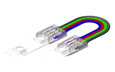 4-poliger lötfreier RGB LED Strip Verbinder mit 15 cm Verbindungskabel, geeignet für 10 mm SMD LED Streifen, werkzeuglose Verbindung bis 4 A, 24 V DC, flexible Installation – SK-LED