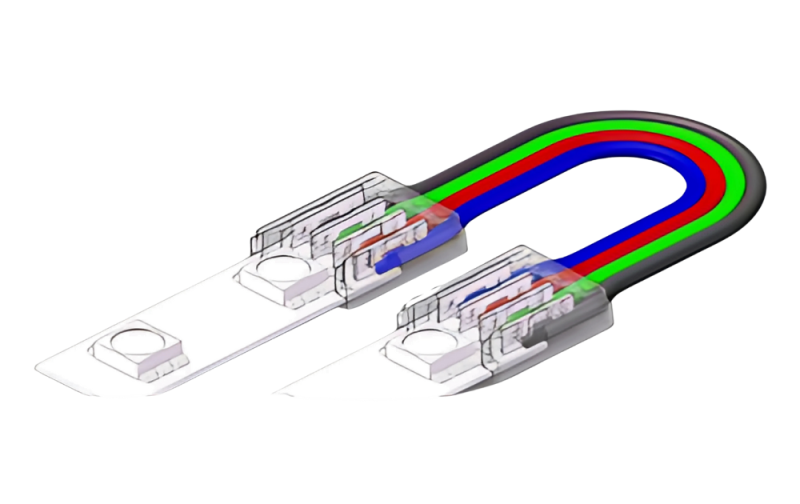 4-poliger lötfreier RGB LED Strip Verbinder mit 15 cm Verbindungskabel, geeignet für 10 mm SMD LED Streifen, werkzeuglose Verbindung bis 4 A, 24 V DC, flexible Installation – SK-LED