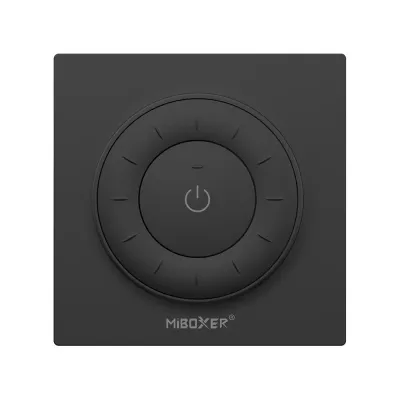 MiBoxer K3 Drehregler-Fernbedienung Schwarz – 2,4 GHz, 1 Zone, dimmbar | SK-LED MiBoxer K3 Drehregler-Fernbedienung in Schwarz – 2,4 GHz Funk, 1 Zone, einfarbige LED Streifen, stufenlose Dimmung per Drehregler, magnetische Halterung, Frontansicht