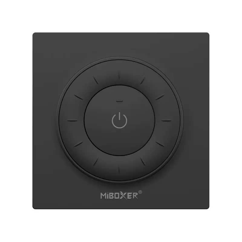 MiBoxer K3 Drehregler-Fernbedienung in Schwarz – 2,4 GHz Funk, 1 Zone, einfarbige LED Streifen, stufenlose Dimmung per Drehregler, magnetische Halterung, Frontansicht