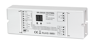 SR-2303 DALI auf 0-10V/PWM Konverter 2-Kanal mit Digital-Display und AC-Relais SR-2303 DALI auf 0-10V/PWM Konverter 2-Kanal mit Digital-Display und AC-Relais