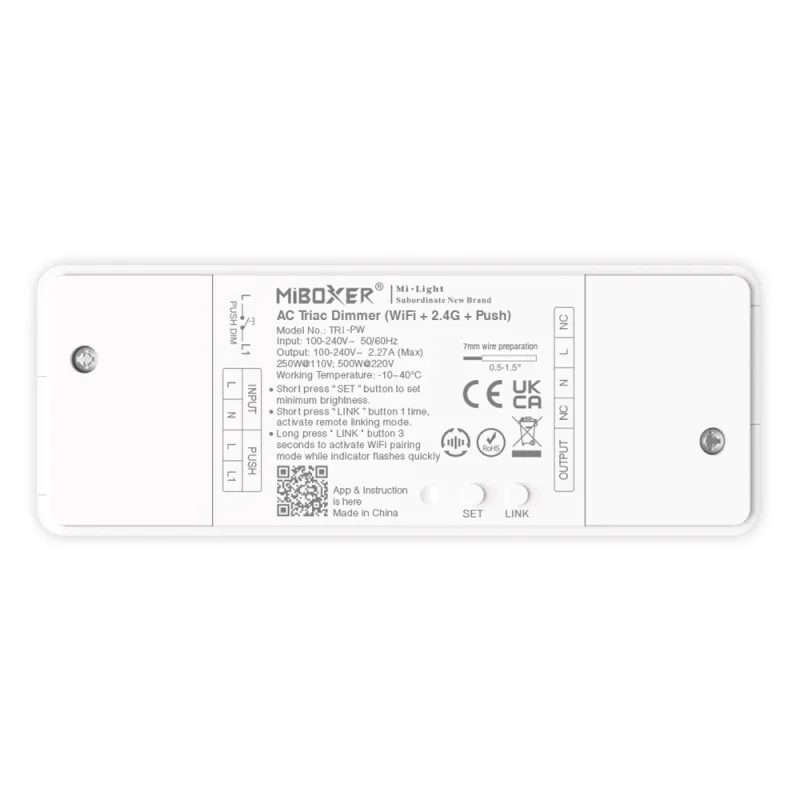 MiBoxer TRI-PW WIFI LED-Dimmer für 230 V – Triac-Dimmer 500 W mit 2,4Ghz & Tastersteuerung