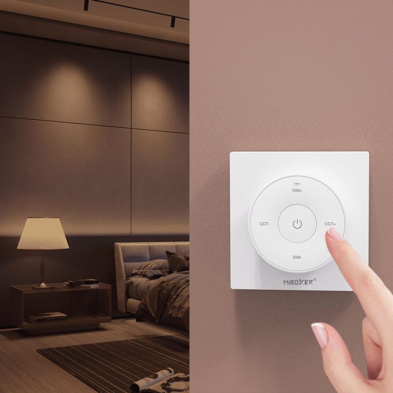 MiBoxer K2 Mini CCT Fernbedienung Weiß an magnetischer Wandhalterung – bohrfreie Befestigung, jederzeit abnehmbar, batteriebetrieben mit CR2032