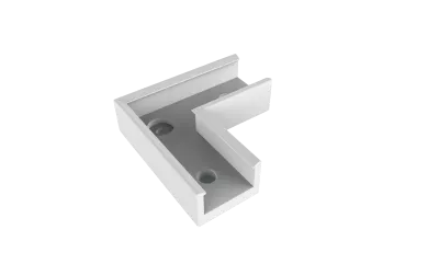 PETG-Eckverbinder 90° für LED Aufbauprofil EXO-A1-13 PETG-Eckverbinder 90° für LED Alu-Aufbauprofil EXO-A1-13 – weißes L-förmiges Verbindungsstück mit zwei Montagelöchern für rechtwinklige Profilverbindungen