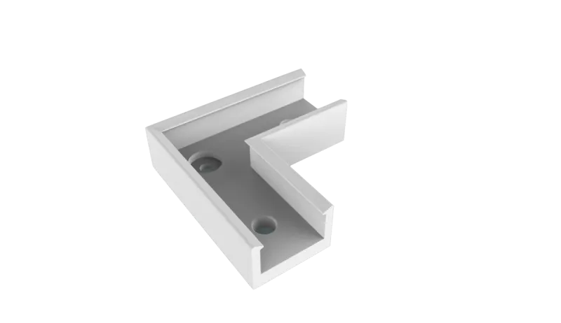 PETG-Eckverbinder 90° für LED Alu-Aufbauprofil EXO-A1-13 – weißes L-förmiges Verbindungsstück mit zwei Montagelöchern für rechtwinklige Profilverbindungen
