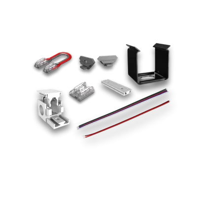 LED Zubehör Set mit Verbindern, Kabeln, Halterungen und Montagezubehör für LED Profile