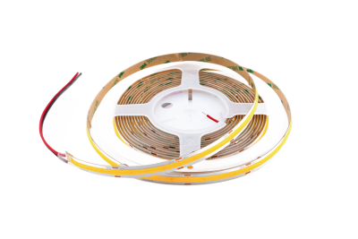 COB LED Streifen 24V mit 528 LEDs pro Meter und 10 mm Breite auf Rolle – homogenes, punktfreies LED Band als unbeleuchtete Produktaufnahme, ideal für Innenraum- und Detailbeleuchtung