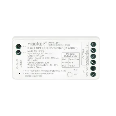 MiBoxer SPIR3 SPI LED Pixel Controller 2.4 GHz, 3-in-1 Einfarbig, RGB und RGBW, 5-24V DC, 10A