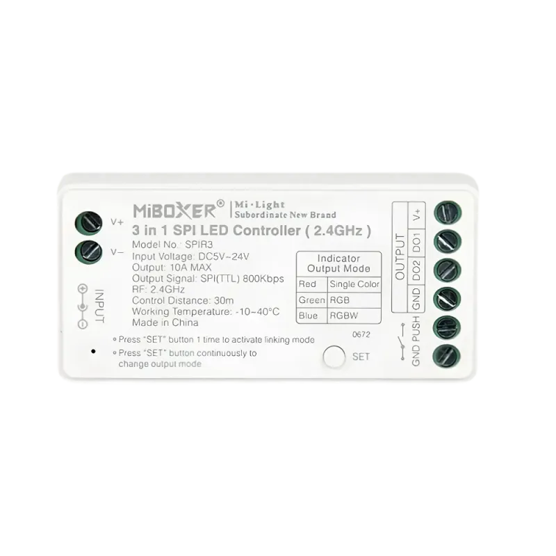 MiBoxer SPIR3 SPI LED Pixel Controller 2.4 GHz, 3-in-1 Einfarbig, RGB und RGBW, 5-24V DC, 10A