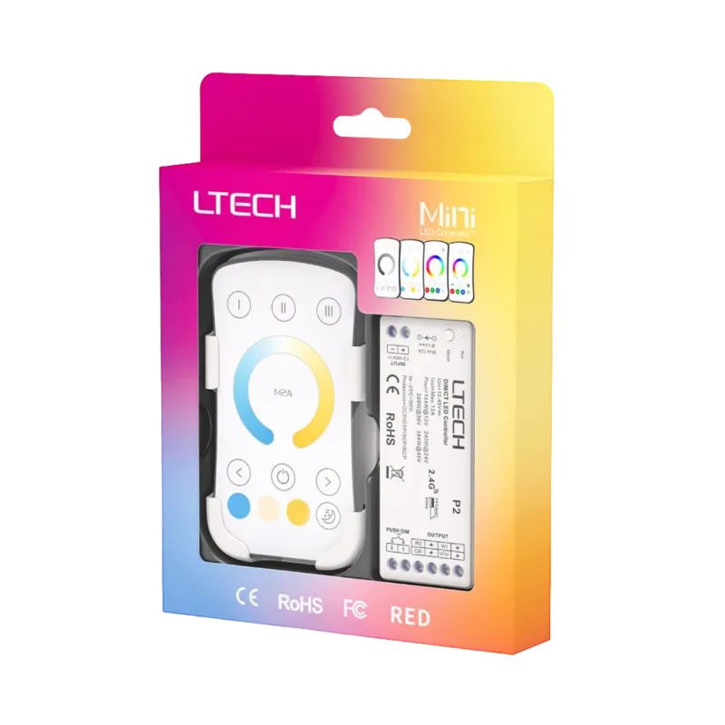 LTECH M2A+P2 CCT LED Funk Set 2.4 GHz, Funk Fernbedienung & 2-Kanal Empfänger, 12-48V DC, für CCT LED Streifen