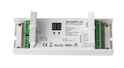SR-2309PRO-5C DALI-2 DT8 LED Controller, 5-Kanal, 12-48V DC, 5×5A, 8-in-1 Farbsteuerung, Push DIM