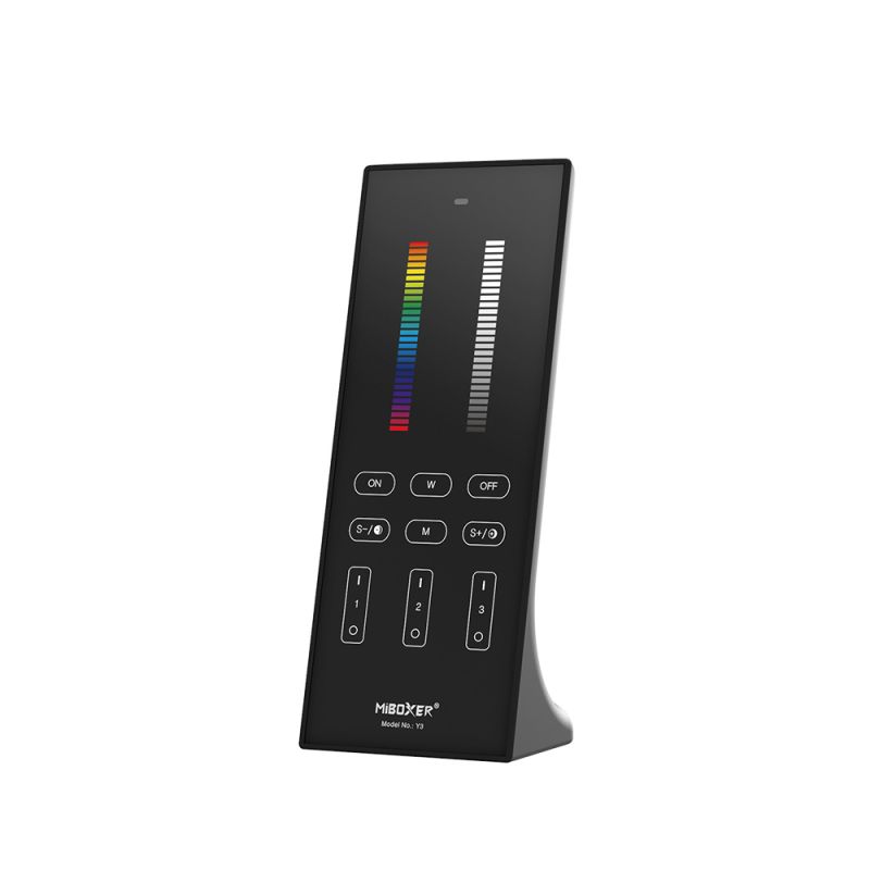 MiBoxer Y3 RGB CCT LED Fernbedienung als Standgerät mit 3 Zonen Steuerung 2.4GHz Touchpanel zur Steuerung von Farbe und Farbtemperatur bei LED Streifen