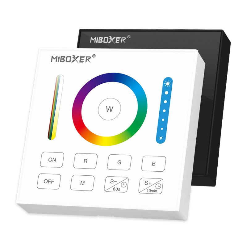MiBoxer MI-B0 / MiLight B0 RGB+CCT LED Wandfernbedienung, 2,4 GHz Funkpanel mit Touchsteuerung – weiß und schwarz, Glasoberfläche, Farb- und CCT-Steuerung für LED-Controller, kompatibel mit MiBoxer und MiLight Systemen