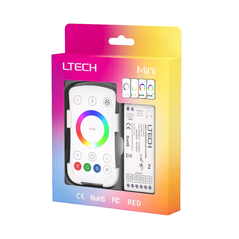 LTECH M4A+P4 LED RGBW Funk Set 2.4 GHz, Funk Fernbedienung & 4-Kanal Empfänger, 12-48V DC, für RGB und RGBW LED Streifen