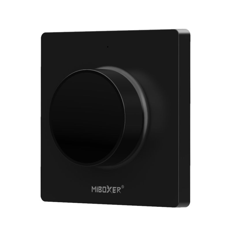 MiBoxer K1 Drehregler-Wandfernbedienung in Schwarz – 2,4 GHz Funk, 1 Zone, einfarbige LED Streifen, stufenlose Dimmung per Drehregler, magnetische Halterung, Frontansicht