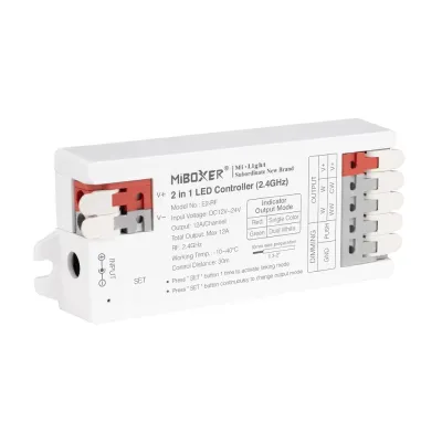 E2-RF LED Controller 2.4GHz Anschluss E2-RF LED Controller 2.4GHz für CCT Dual White LED Streifen mit Anschlussklemmen MiBoxer LED Steuerung
