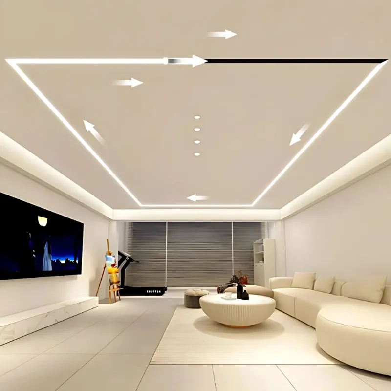 Indirekte LED Deckenbeleuchtung im Wohnzimmer mit moderner Lichtlinie