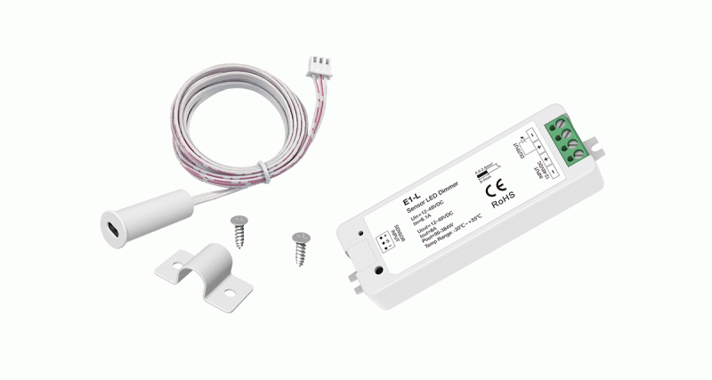 E1-L LED Sensor Dimmer Set mit Bewegungssensor Anschlusskabel Halterung und Schrauben für LED Streifen 12V 24V