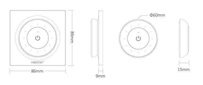 MiBoxer K3 Fernbedienung Schwarz Draufsicht – zentraler Drehregler zur stufenlosen Helligkeitsregelung einfarbiger LED Streifen, 1 Zone, Draufsicht