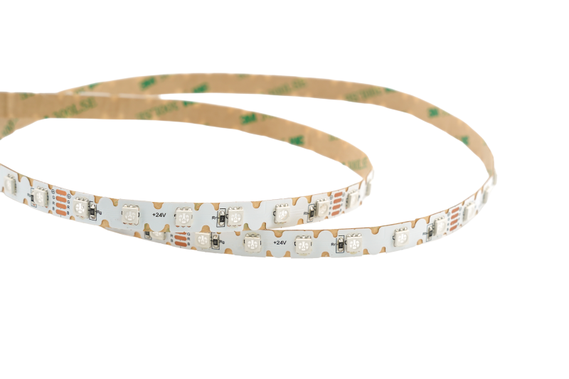 RGB LED Streifen 24V SMD Detailaufnahme mit sichtbaren LEDs ohne Anschlusskabel