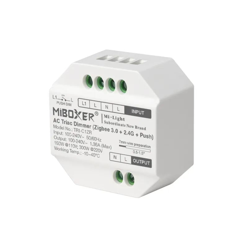 Zigbee Lichtdimmer 230V MiBoxer TRI-C1ZR für LED Beleuchtung mit Taster dimmen Smart Home