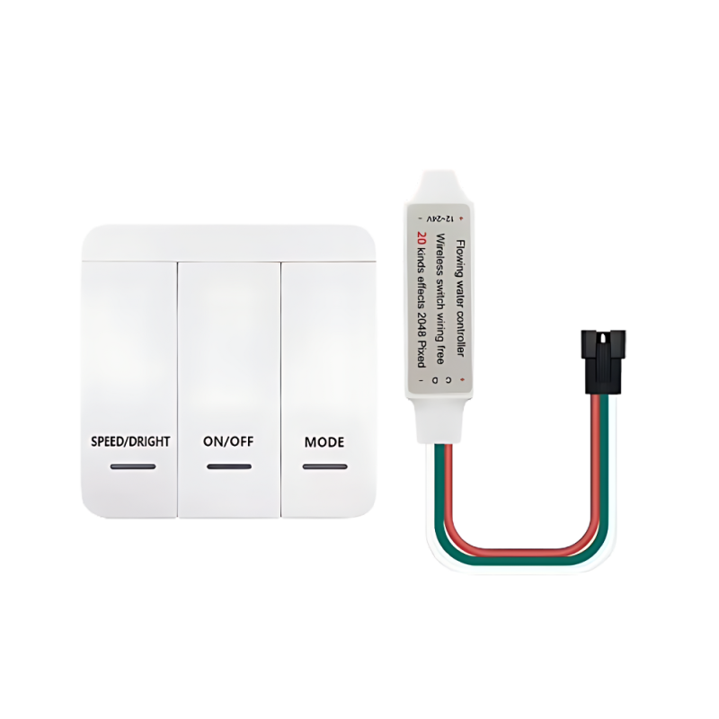 Funk Controller Set für Lauflicht- und Water Flow LED Streifen – Wireless Steuerung mit Wandbedienung, Mode-, Speed- und On/Off-Tasten