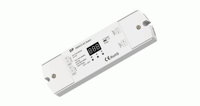DMX512 AC Switch DP 230V Schaltaktor in perspektivischer Ansicht mit Display dmx512-ac-switch-dp-230v-schaltaktor-perspektive