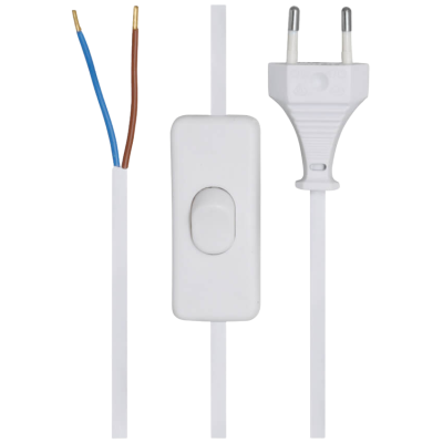 Netzkabel Eurostecker mit Schalter 2m H03VVH2 F 2x0,75mm² weiß Netzkabel mit Eurostecker und Schalter 2 Meter H03VVH2 F 2x0,75mm² weiß mit offenen Kabelenden für LED Netzteile