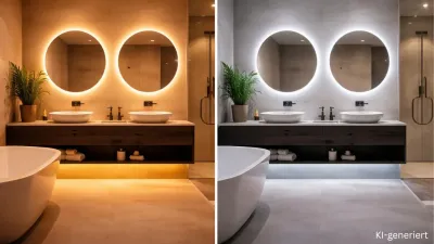 COB CCT LED Streifen für Warmweiß- und Kaltweiß-Beleuchtung | SK-LED Modernes Badezimmer mit COB CCT LED Streifen und umschaltbarer warmweißer sowie kaltweißer Beleuchtung
