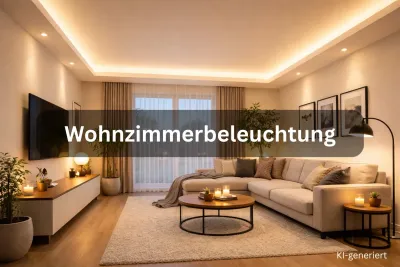 Wohnzimmerbeleuchtung mit LED Streifen als indirekte Beleuchtung an Decke und TV Wand für gemütliches Licht