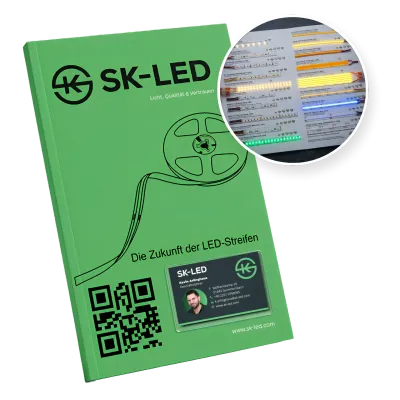 SK-LED Musterheft mit LED Streifen, Lichtfarben und Musterübersicht für die Auswahl der passenden Beleuchtung.