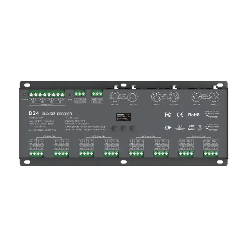 LTECH D24 DMX512/RDM LED Controller 24-Kanal 3A, 12-24V DC, mit OLED Display, Konstantspannung