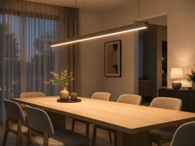 LED Aluprofil als individuelle Designleuchte LED Aluprofil als moderne Pendelleuchte über einem Esstisch mit homogener warmweißer Beleuchtung