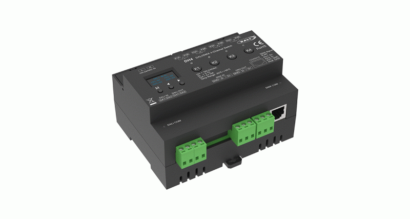 DH4 DALI DMX 4 Kanal Schaltaktor Anschlüsse RJ45 LED Controller Hutschienenmodul