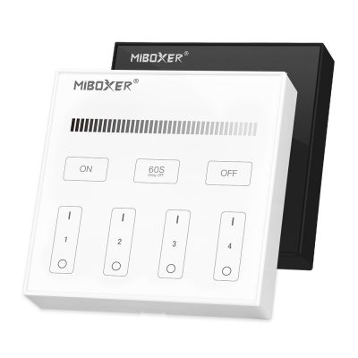 MiBoxer MI-B1 / MiLight B1 LED Wandfernbedienung in Weiß – 4-Zonen Touchpanel mit 2,4 GHz Funktechnik zur stufenlosen Dimmung einfarbiger LED-Beleuchtung, Wandsteuerung mit Magnetmontage, AAA-Batteriebetrieb und eleganter Glasoberfläche
