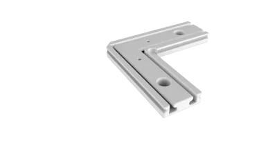 CON-A2 Verbinder 90° – L-Eckverbinder für LED-Aluminiumprofile CON-A2 Eckverbinder 90° für LED-Aluminiumprofil – L-förmiger Winkelverbinder mit Befestigungsbohrungen, Ansicht von schräg oben